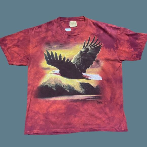 The Mountain Other - The Mountain Y2K 2004 Bald Eagle Red Tye Dye Organic Cotton T-Shirt Men's XL